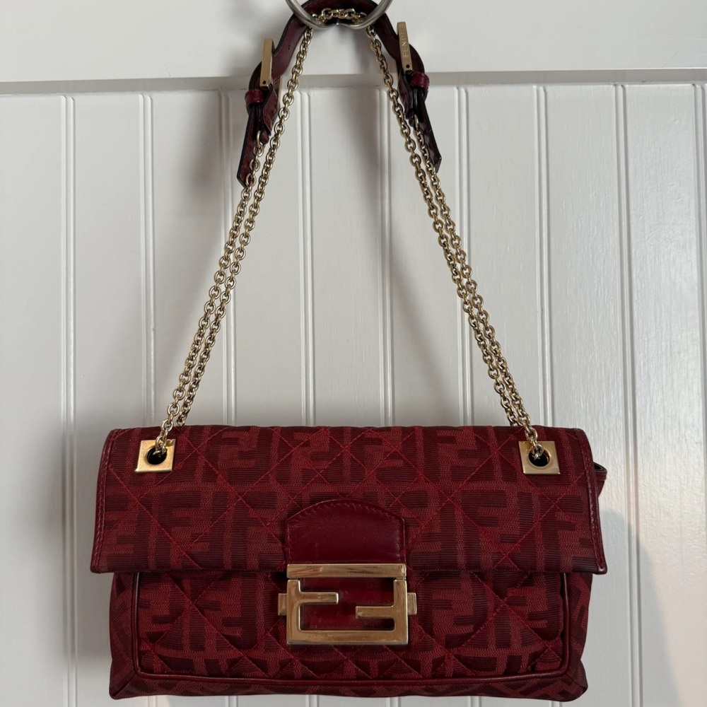 Fendi Red Shoulder Bag with Monogram and Gold Hardware